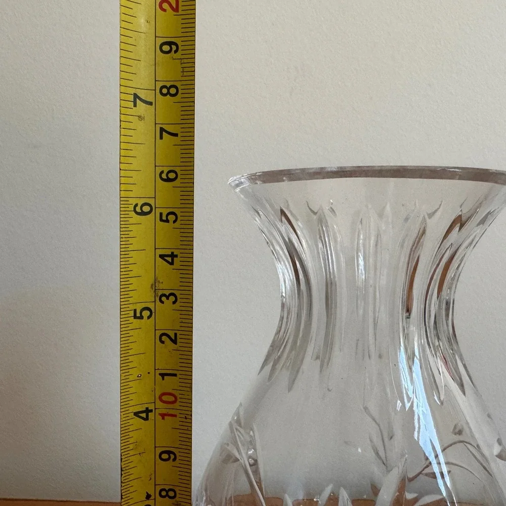 Vintage Etched Crystal Floral Bud Vase‎ Clear Glass Floral Fuchsia Design